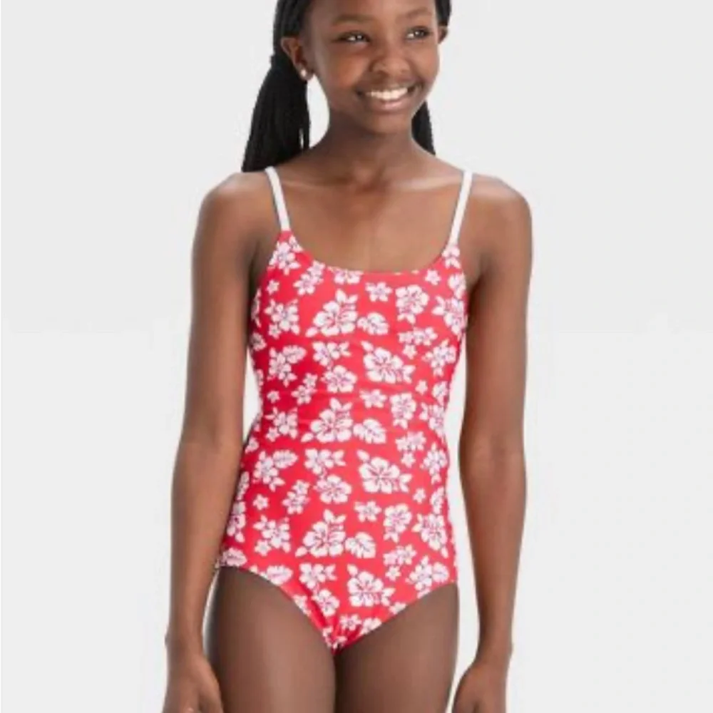 Girls' 'Hawaiian Retreat with Sarong Swimwear Set, class Red